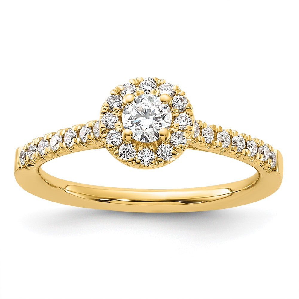 14k 1/2 carat Lab Grown Diamond VS/SI+ G+ Round Complete Halo Engagement Ring