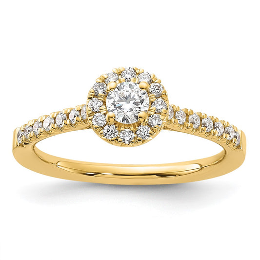 14k 1/2 carat Lab Grown Diamond VS/SI+ G+ Round Complete Halo Engagement Ring