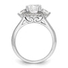 14k White Gold 1/2 carat Lab Grown Diamond VS/SI+ G+ 1 1/2 carat Center Round Semi Mount Three Stone Engagement Ring