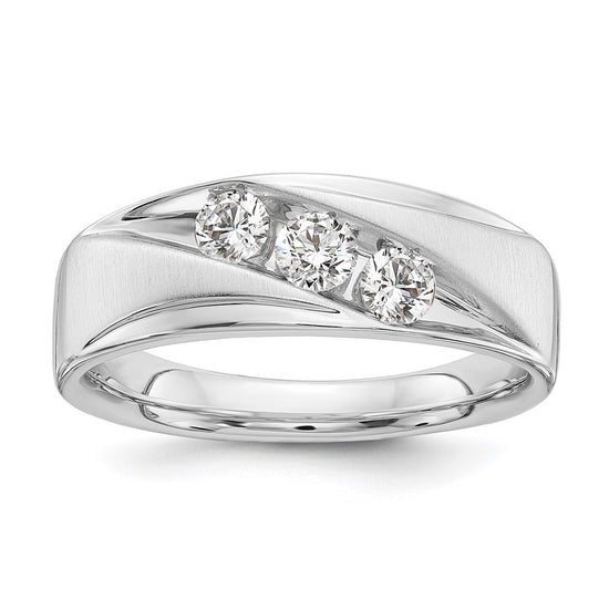 14k 5/8 carat White Gold Lab Grown Diamond VS/SI+ G+ Three Stone Complete Men's Ring