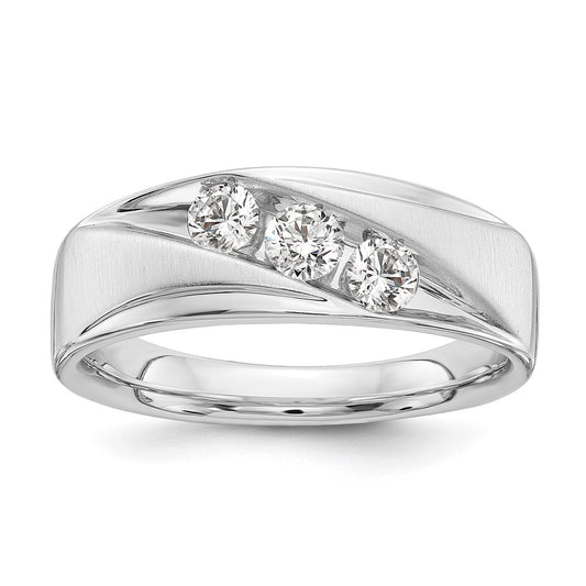 14k 5/8 carat White Gold Lab Grown Diamond VS/SI+ G+ Three Stone Complete Men's Ring