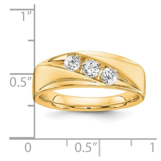 14k 5/8 carat Lab Grown Diamond VS/SI+ G+ Three Stone Complete Men's Ring