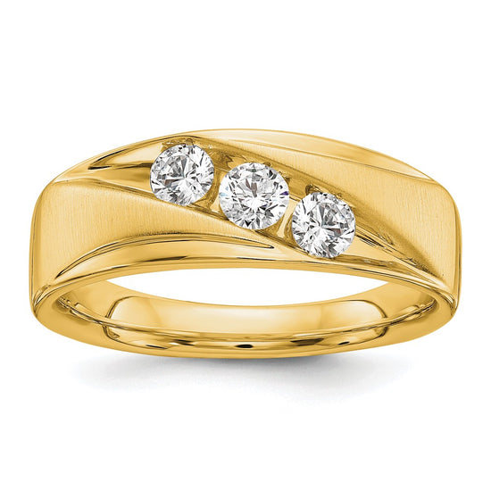 14k 5/8 carat Lab Grown Diamond VS/SI+ G+ Three Stone Complete Men's Ring