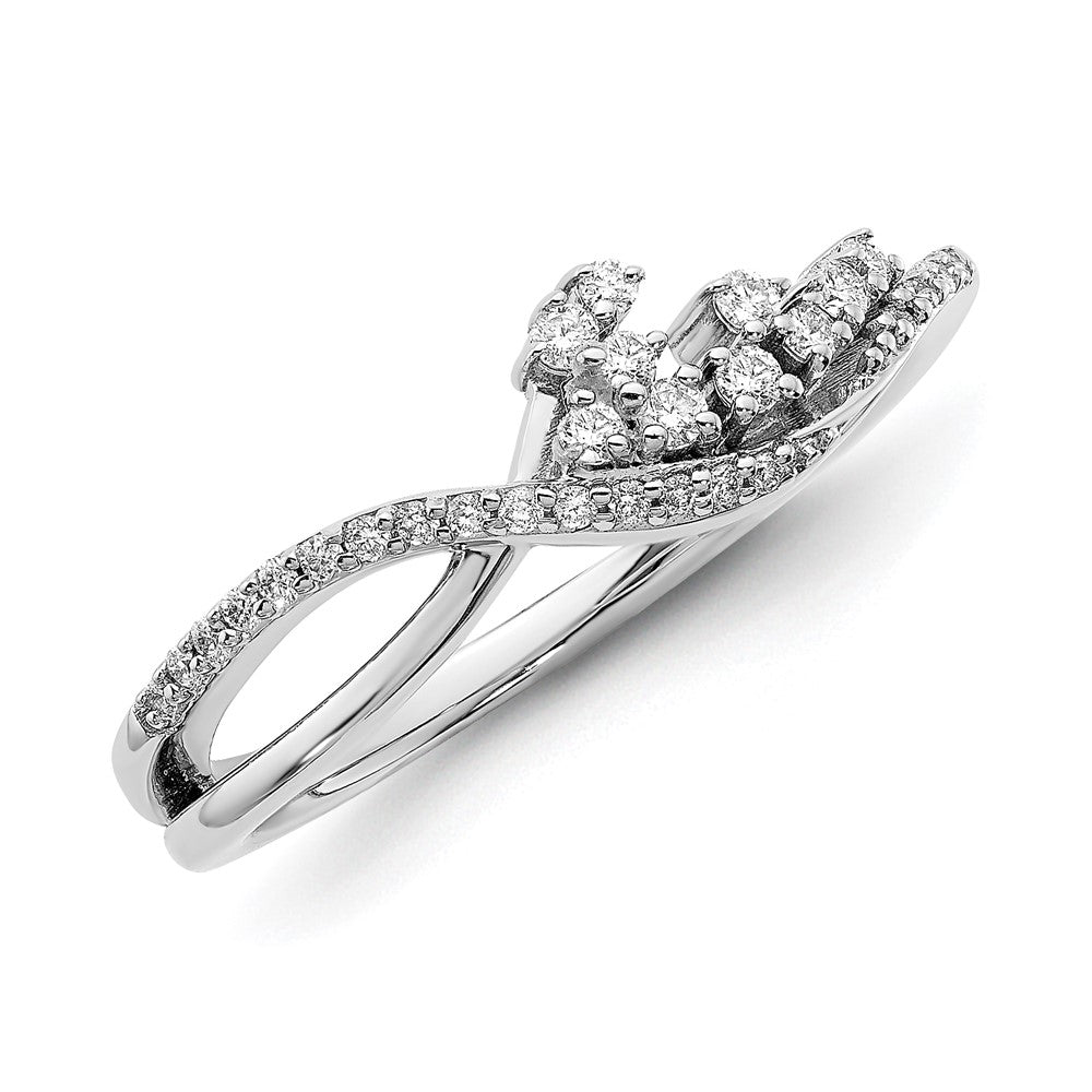 14k White Gold Polished Fancy Florina Wave 1/6 carat Diamond Ring