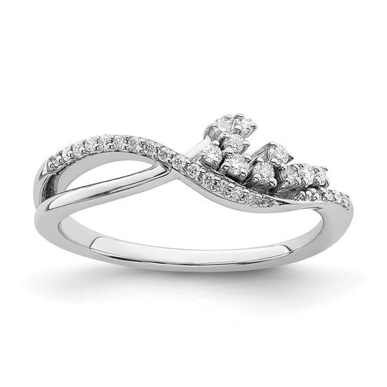 14k White Gold Polished Fancy Florina Wave 1/6 carat Diamond Ring