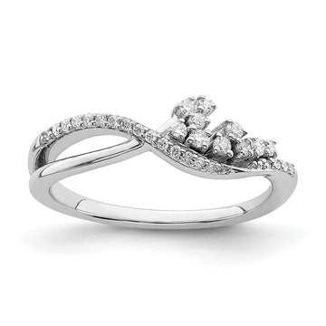 14k White Gold Polished Fancy Florina Wave 1/6 carat Diamond Ring