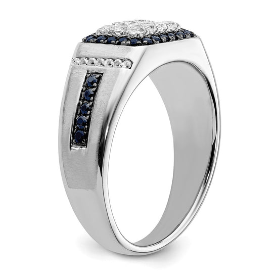 10k White Gold 3/8 carat Lab Grown Diamond VS/SI+ G+ and Lab Created Blue Sapphire Men's Ring