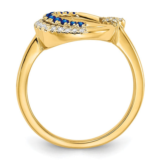 14k Polished Blue Sapphire and 1/8 carat Diamond Moon with Star Ring