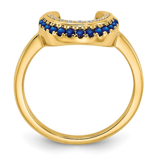 14k Polished Sapphire and Diamond Moon Ring