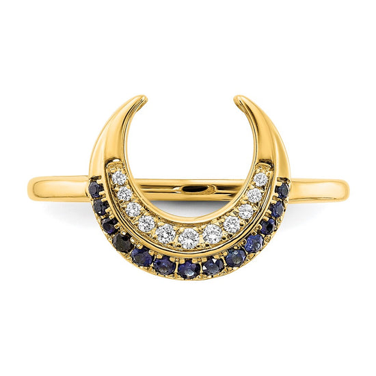 14k Polished Sapphire and Diamond Moon Ring