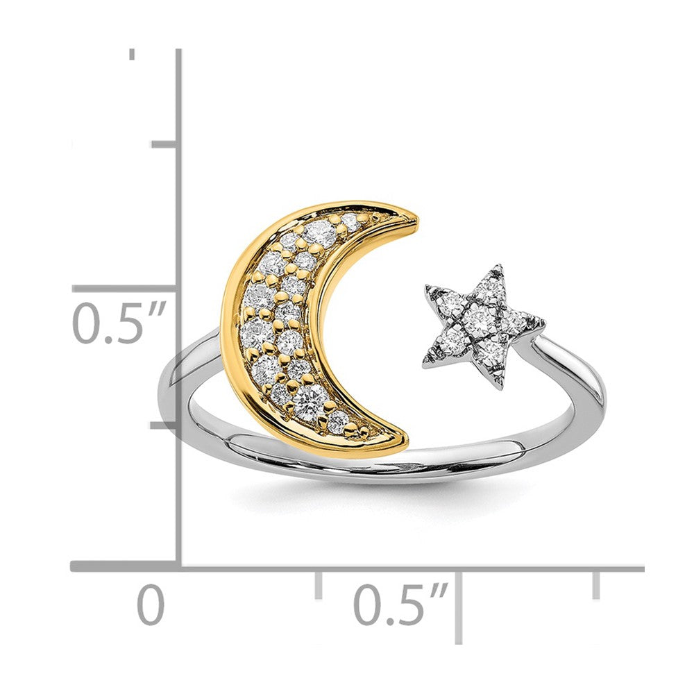 14k Two-tone 1/6 carat Diamond Moon with Star Ring