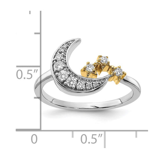 14k Two-tone 1/5 carat Diamond Moon with Three Stars Ring