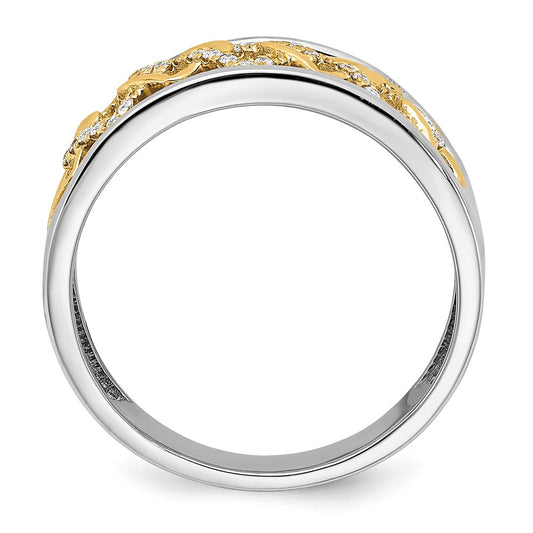 14k Two-tone Polished 1/8 carat Diamond Fancy Squares Ring