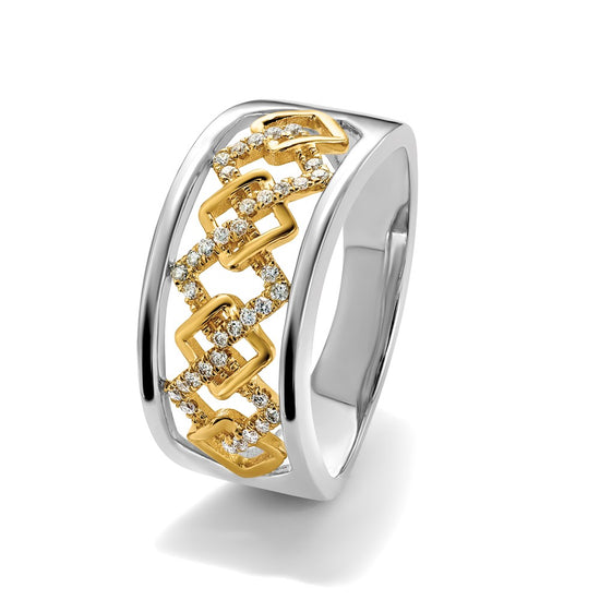 14k Two-tone Polished 1/8 carat Diamond Fancy Squares Ring