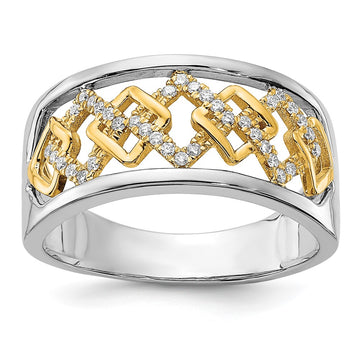 14k Two-tone Polished 1/8 carat Diamond Fancy Squares Ring