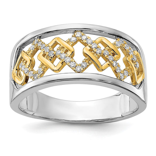 14k Two-tone Polished 1/8 carat Diamond Fancy Squares Ring