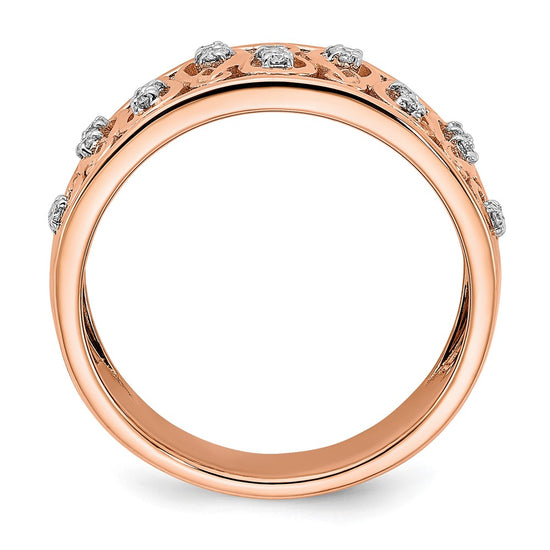 14k Rose Gold Polished 1/6 carat Diamond Fancy Filigree Band