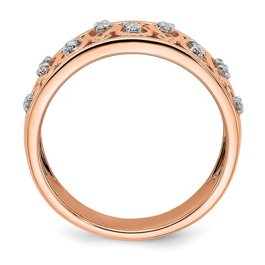 14k Rose Gold Polished 1/6 carat Diamond Fancy Filigree Band