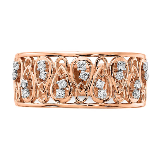 14k Rose Gold Polished 1/6 carat Diamond Fancy Filigree Band