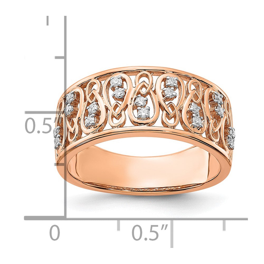 14k Rose Gold Polished 1/6 carat Diamond Fancy Filigree Band