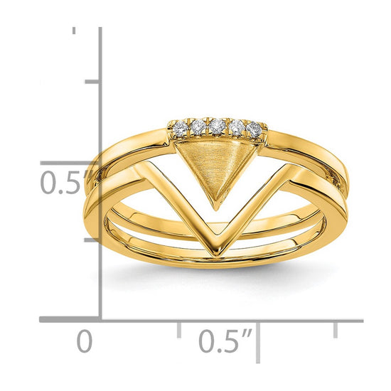 14k Satin and Polished 1/20 carat Diamond Double Triangle Ring