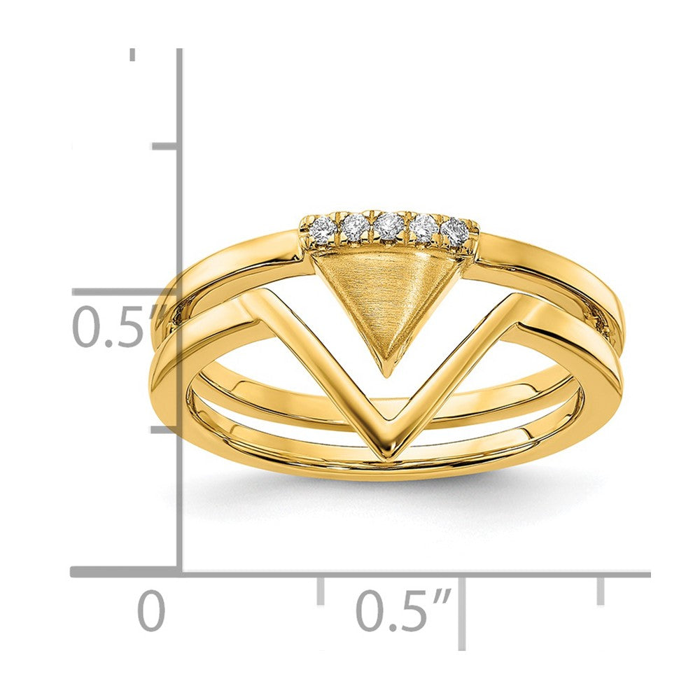 14k Satin and Polished 1/20 carat Diamond Double Triangle Ring