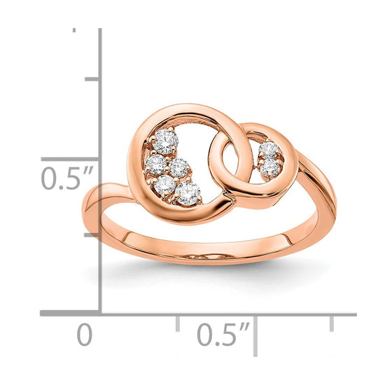 14k Rose Gold Polished 1/6 carat Diamond Double Circle Ring