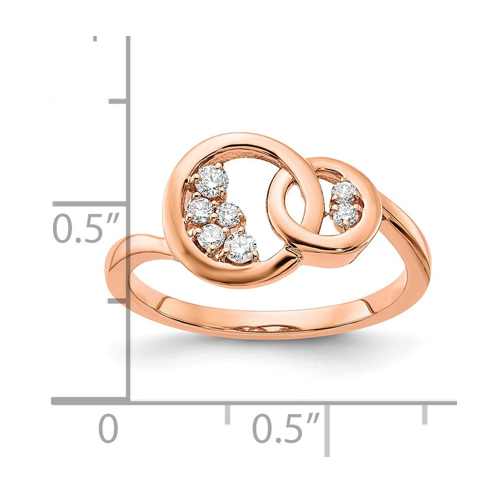 14k Rose Gold Polished 1/6 carat Diamond Double Circle Ring