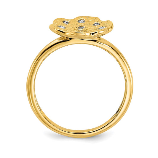 14k Polished and Textured 1/8 carat Diamond Flower Ring