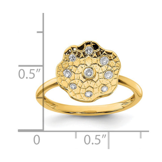 14k Polished and Textured 1/8 carat Diamond Flower Ring