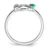 14k White Polished Diamond and Emerald Circle Ring