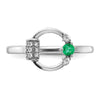 14k White Polished Diamond and Emerald Circle Ring