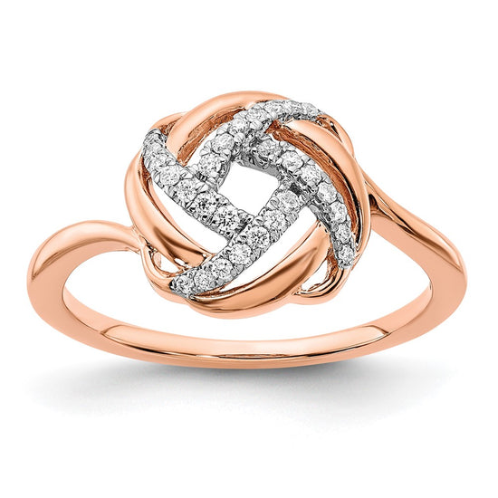 14k Rose Gold Polished 1/8 carat Diamond Love Knot Ring