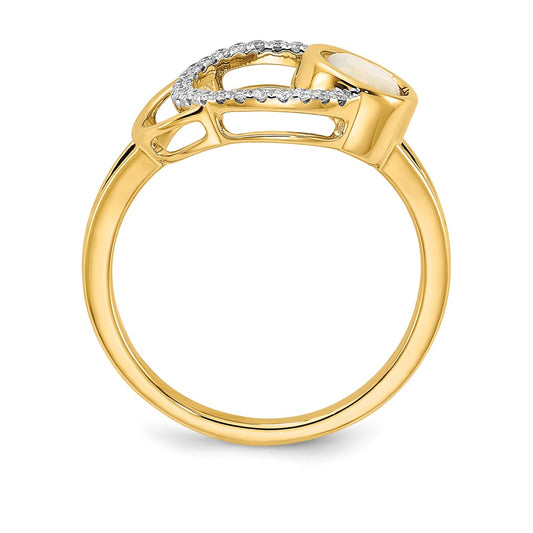 14k Polished 1/10 carat Diamond and Opal Circle Ring