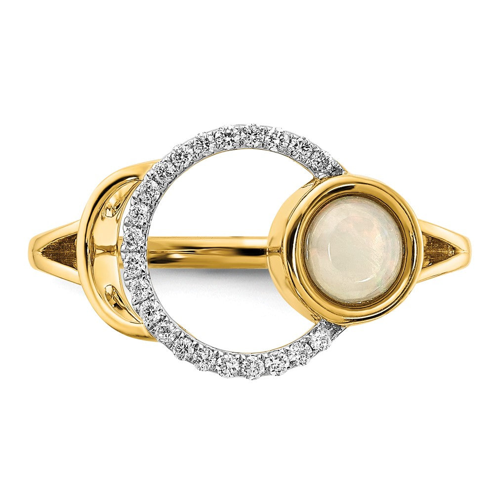 14k Polished 1/10 carat Diamond and Opal Circle Ring