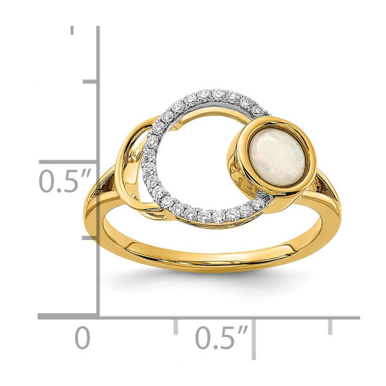 14k Polished 1/10 carat Diamond and Opal Circle Ring