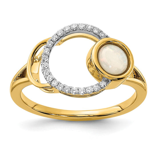 14k Polished 1/10 carat Diamond and Opal Circle Ring
