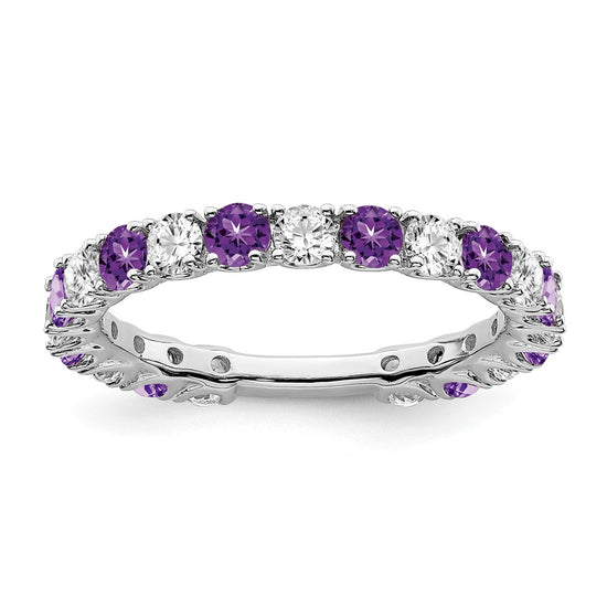 14k White Gold Gemstone and Diamond Band