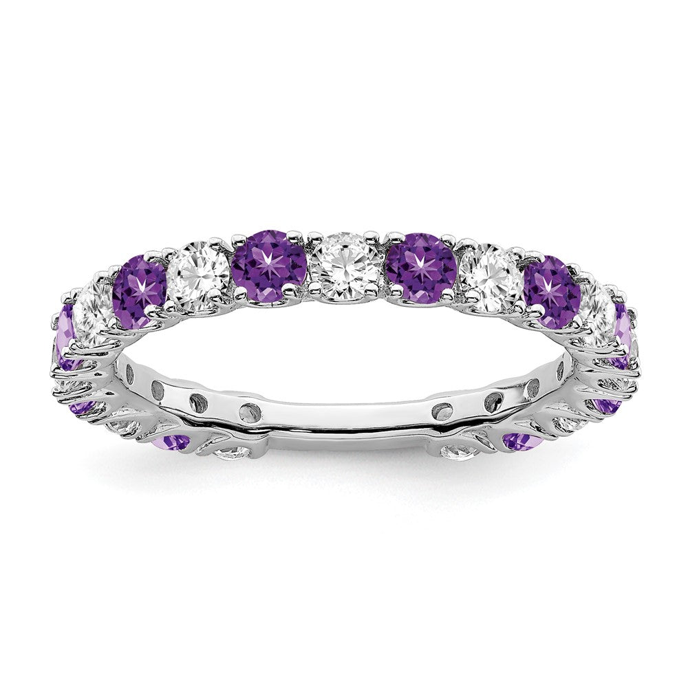 14k White Gold Gemstone and Diamond Band
