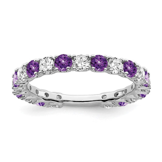 14k White Gold Gemstone and Diamond Band