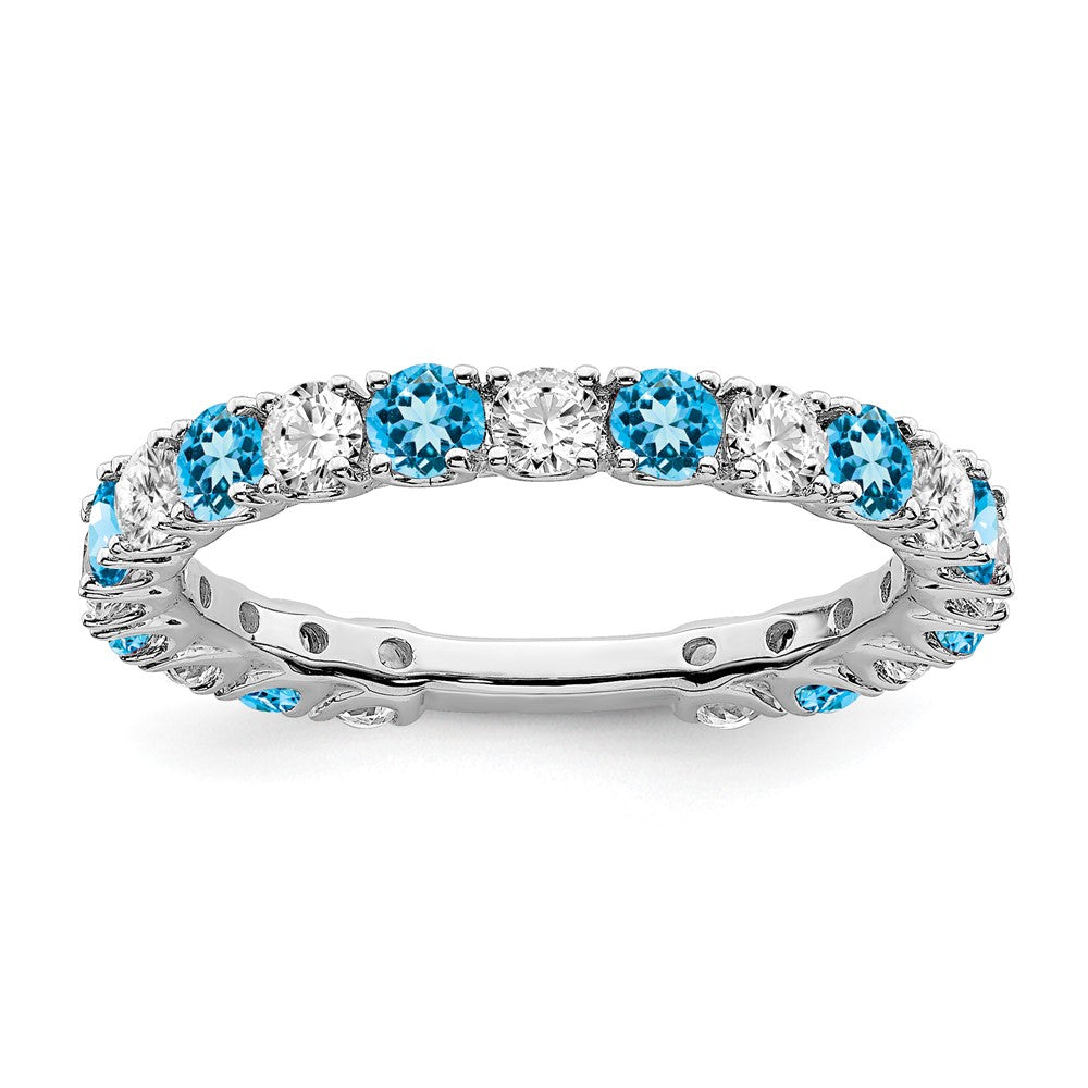 14k White Gold Gemstone and Diamond Band