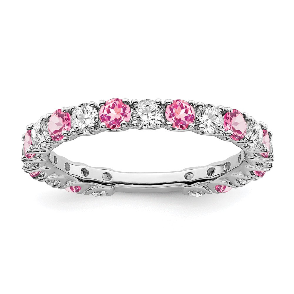 14k White Gold Gemstone and Diamond Band