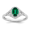 14k White Gold Oval Created Gemstone and Diamond Ring