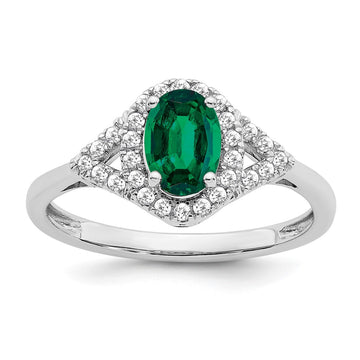 14k White Gold Oval Created Gemstone and Diamond Ring