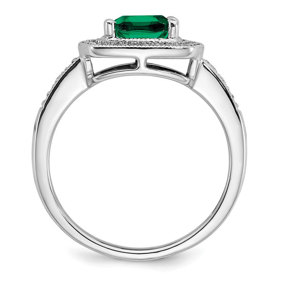 14k White Gold Cushion Created Gemstone and Diamond Halo Ring