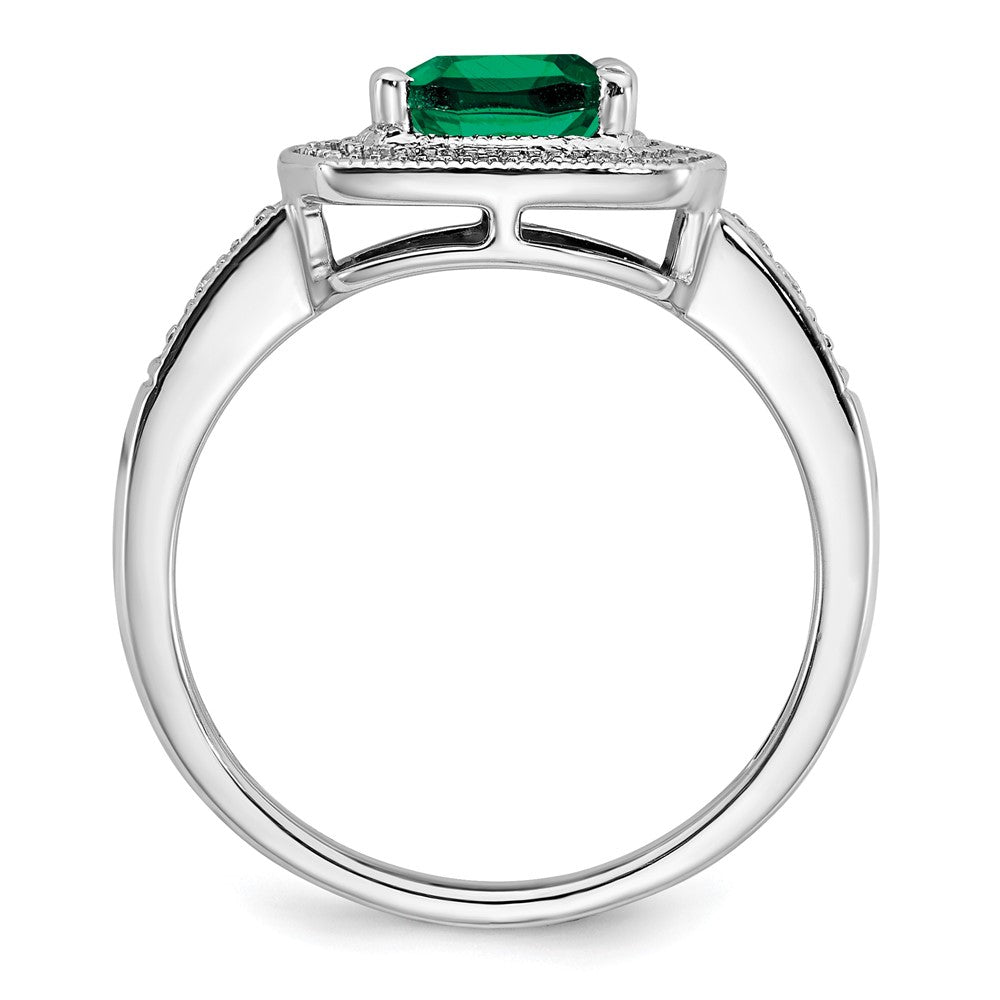 14k White Gold Cushion Created Gemstone and Diamond Halo Ring