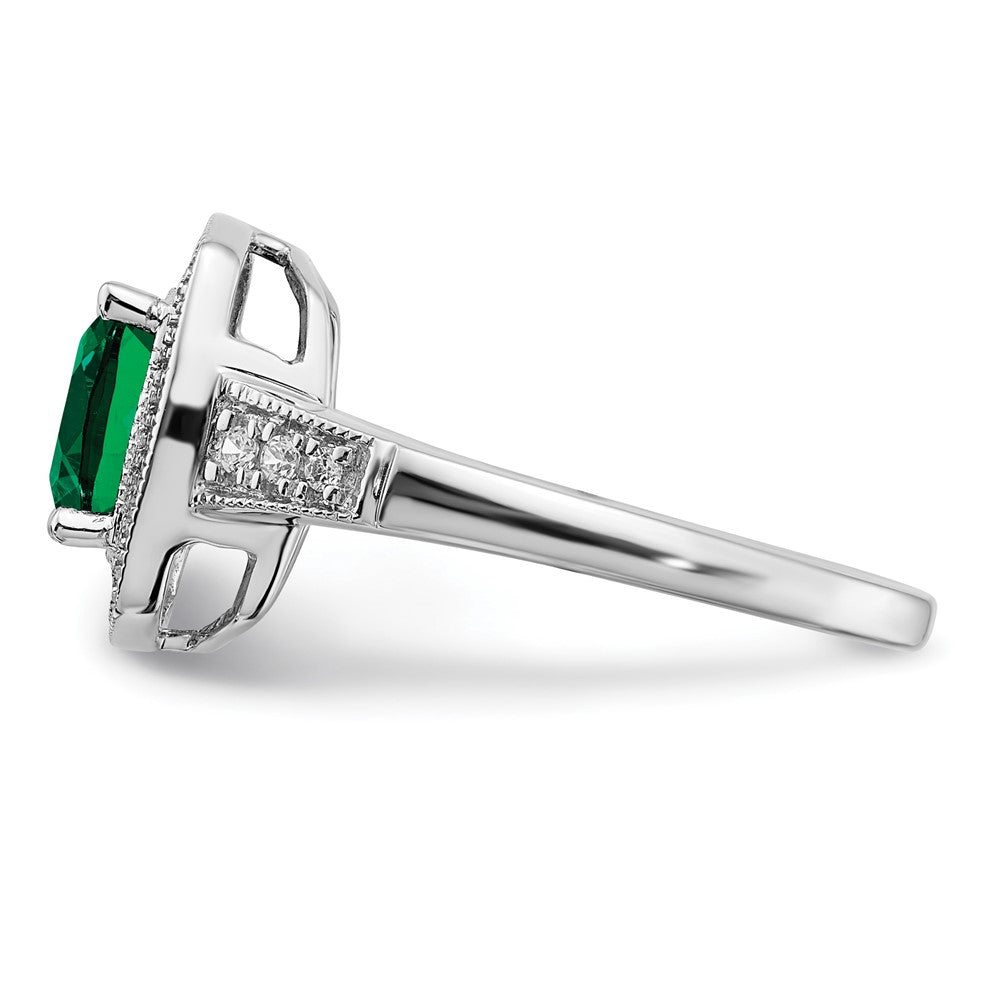 14k White Gold Cushion Created Gemstone and Diamond Halo Ring