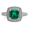 14k White Gold Cushion Created Gemstone and Diamond Halo Ring