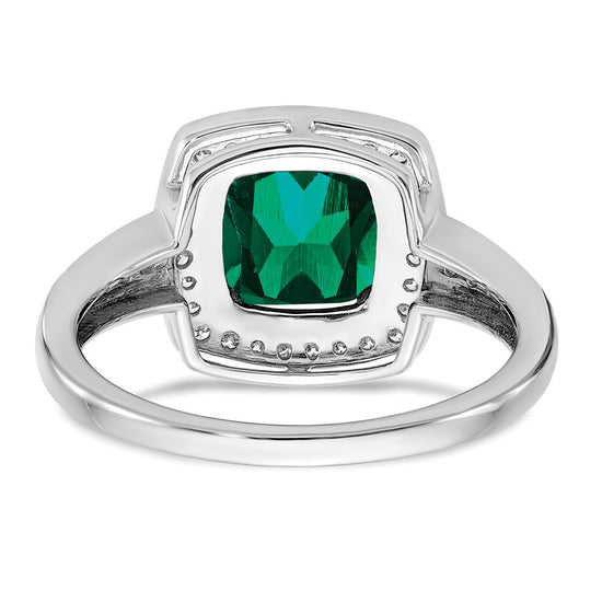 14k White Gold Cushion Created Gemstone and Diamond Halo Ring