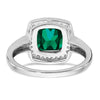 14k White Gold Cushion Created Gemstone and Diamond Halo Ring